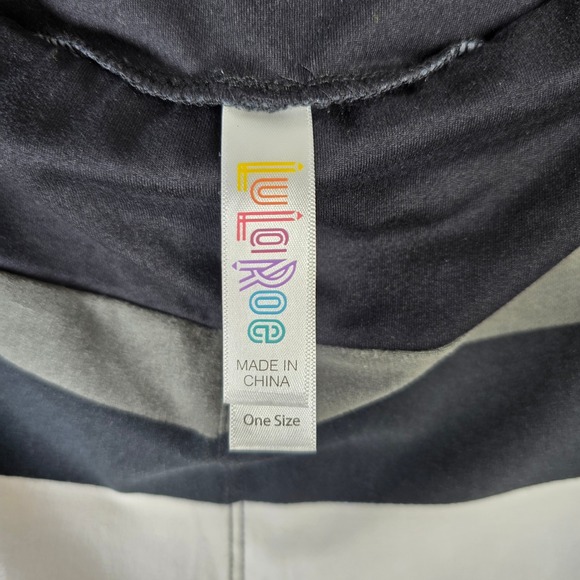 LuLaRoe Leggings One Size OS Black Gray White Striped High Waist Yoga Pants - Picture 4 of 5